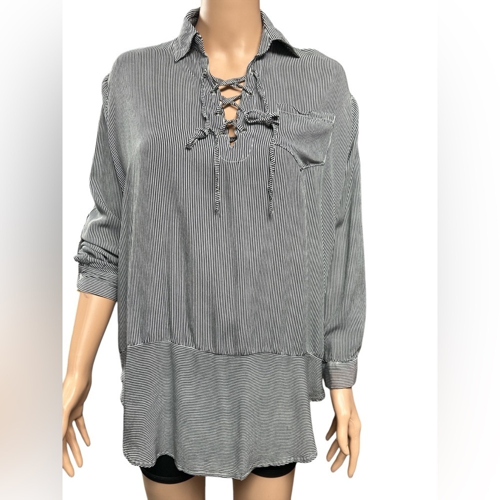 Shein - New in Bag - Lace Front Striped Tunic